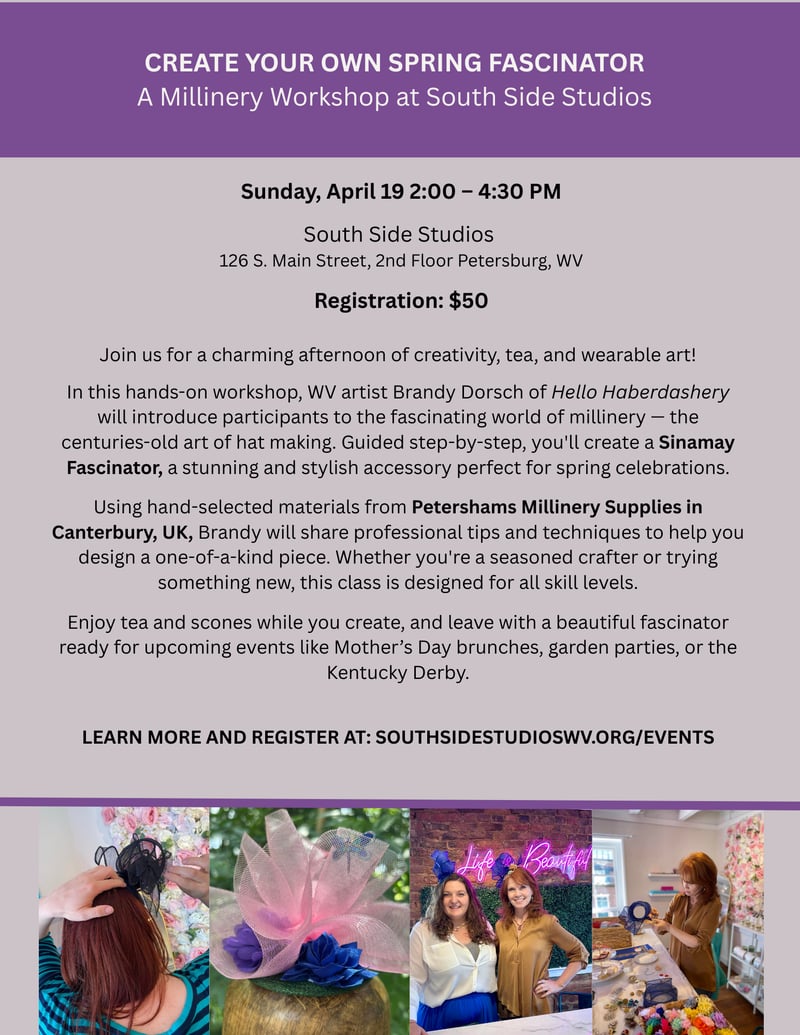 CREATE YOUR OWN SPRING FASCINATOR A Millinery Workshop with Brandy Dorsch of Hello Haberdashery CREATE YOUR OWN SPRING FASCINATOR A Millinery Workshop with Brandy Dorsch of Hello Haberdashery