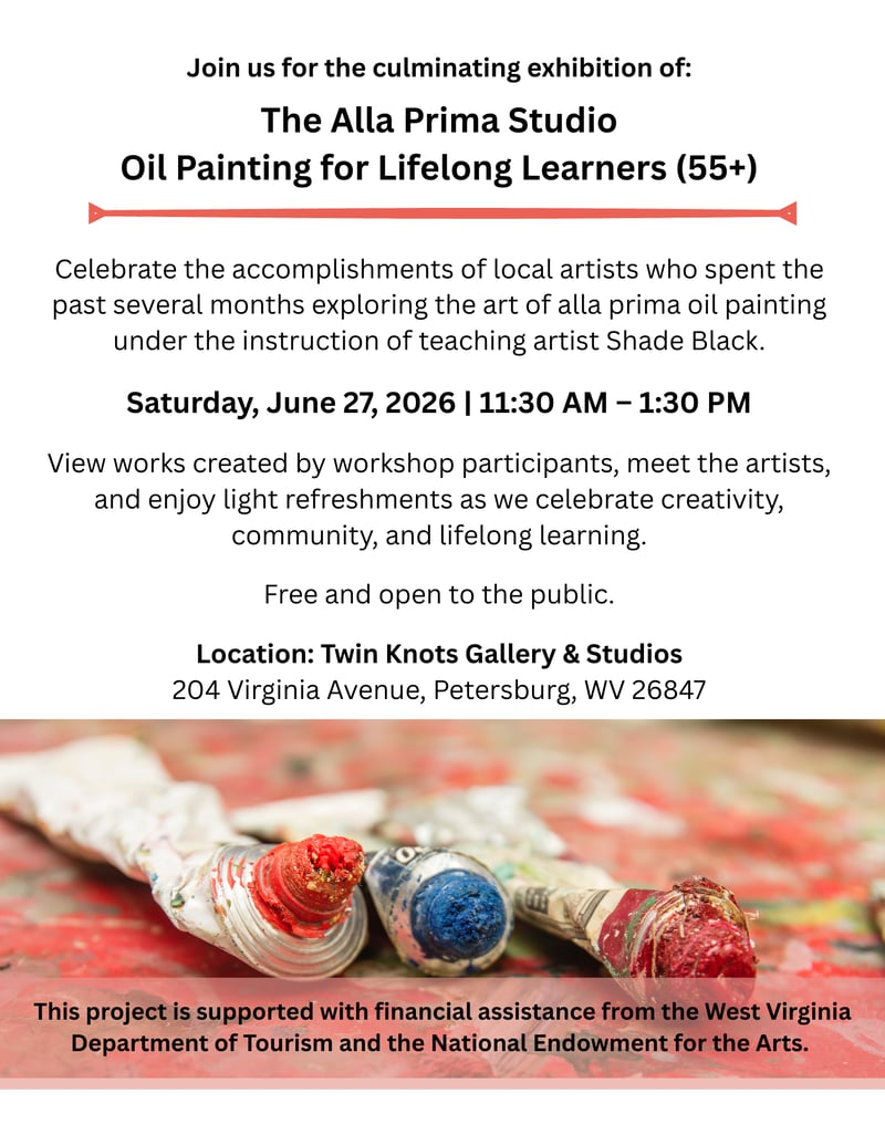 Exhibit The Alla Prima Studio Oil Painting for Lifelong Learners (55+) ✨ A free 10-week painting workshop for adults ages 55 and up Led by local artist Shade Black, this hands-on class explores al